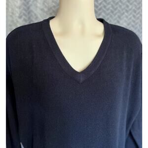 Vintage Polo Cashmere V Neck Mens Pullover Sweater Size L Navy Blue Casual